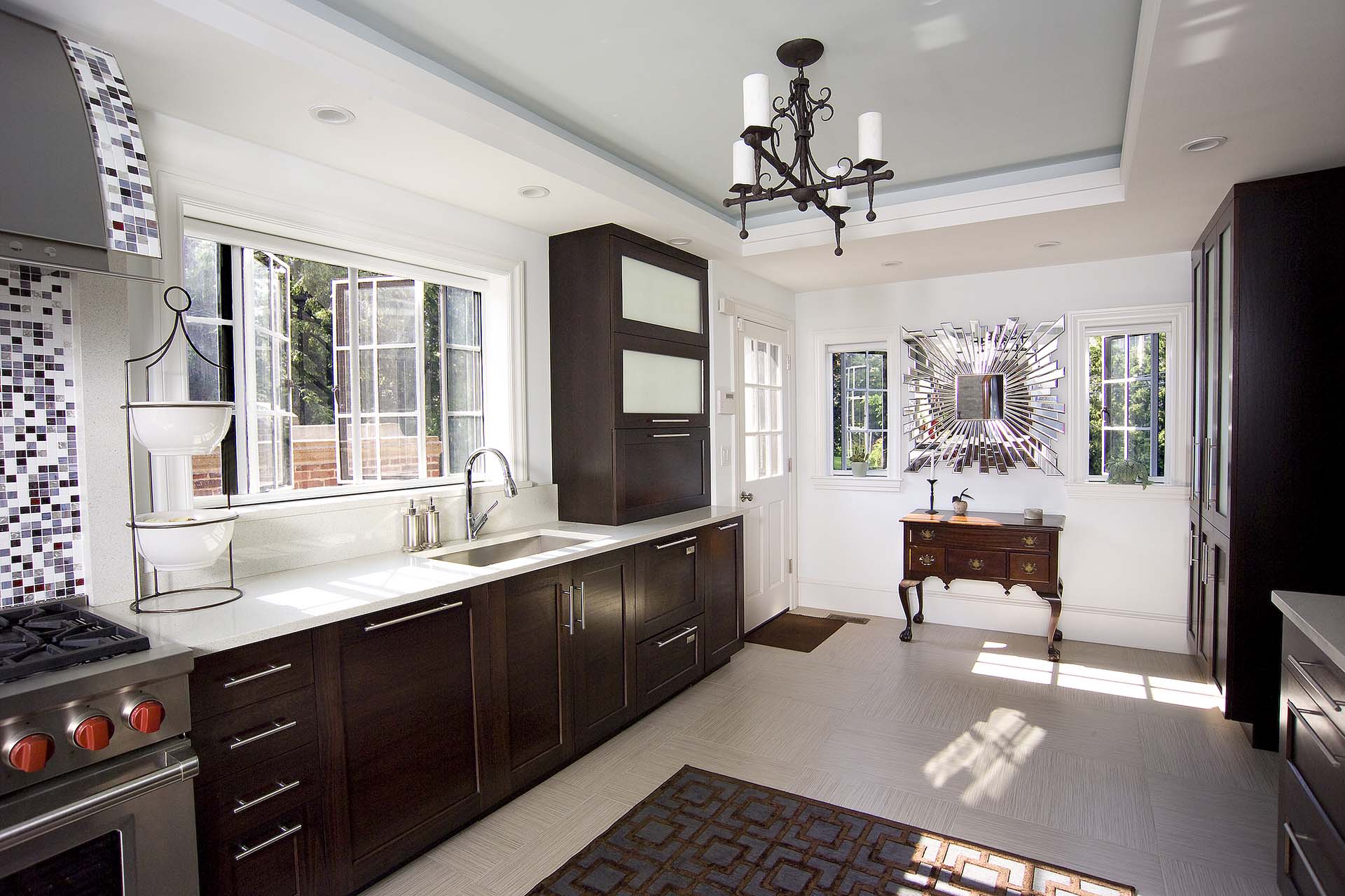 Phantom window screens are perfect in this open, airy kitchen 