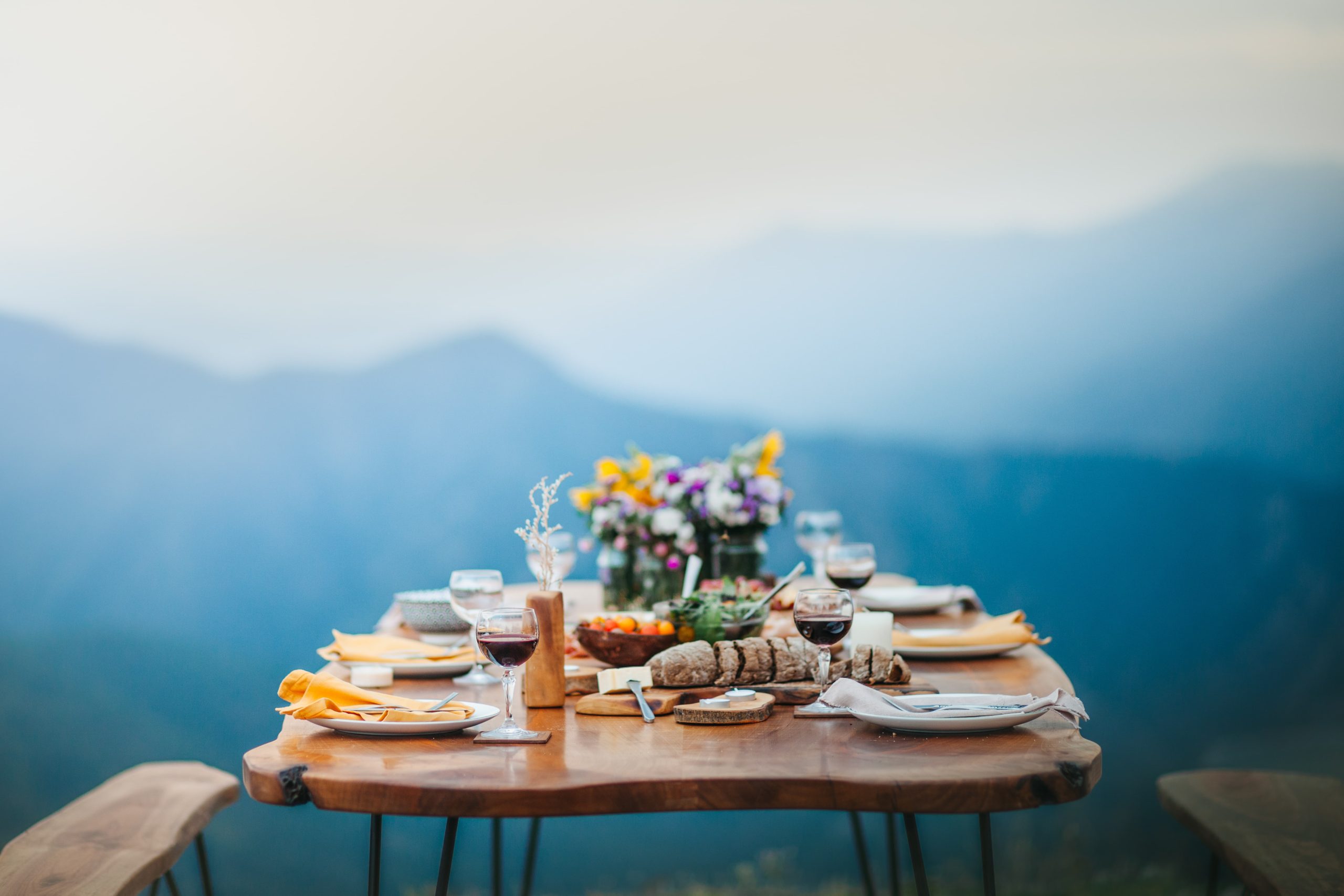 Al Fresco Meal on table looking out on scenic mountain view
